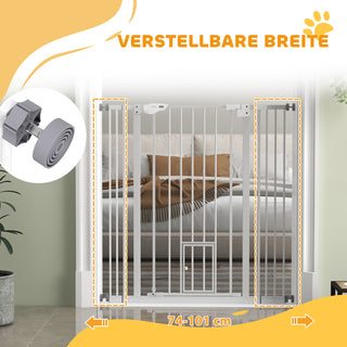 Hundegitter, Dobbeltlåsende, Selvlukkende Dør, 104 cm Høj, Stål, Hvid