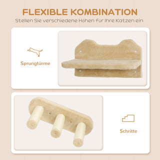 Klatrevægssæt til katte, 3-delt kattemøbel med kradsetræ, siddepinde, stige, trin, kradsebræt, til katte op til 5 kg, sisal, beige