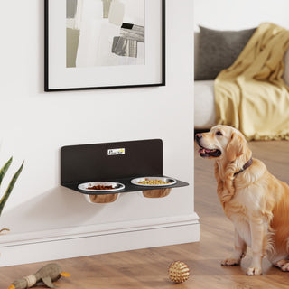 Højdejusterbar vægmonteret hundeskål med 2 x 800 ml skåle i rustfrit stål, 42 x 23,5 x 14 cm, sort