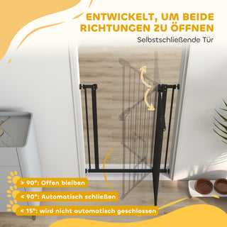 Hundegitter, Dobbeltlåsende, Selvlukkende Dør, 104 cm Høj, Stål, Sort