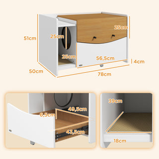 Kattebakkeskab, kattebakkeskab med udtræksskab, kattebakkemåtte, indendørs kattehus, 78 x 50 x 51 cm, eg