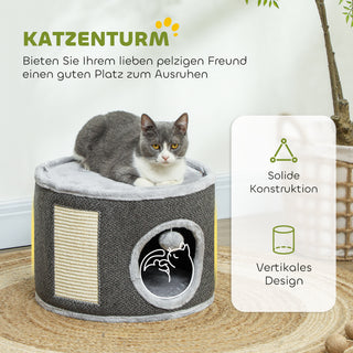 Kradsetønde til Katte, 30 cm høj kattetønde med hule, kradsetræ, sisal kattetårn, til katte op til 5 kg, mørkegrå