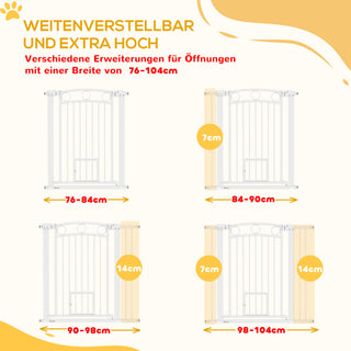 Hundegitter, 76-104 cm Trappegitter Ingen boring nødvendig, Låsbar trappegitter med kattelem, Sikkerhedsgitter til alle store hunde, Stål, Hvid