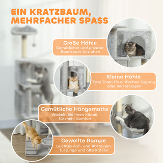 140 cm kradsetræ til katte med flere niveauer, sisal kradsetræer, huler, plysplatforme, hængekøje, stige og legebolde