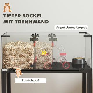 Hamsterbur, indhegning til små dyr med 3 niveauer, løbehjul, bur, platforme, ramper, madskål, vandflaske, tilbehør, stål, plastik, sort