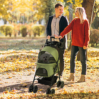 Hundeklapvogn, Sammenklappelig, 2 Sikkerhedsliner, 2 Kopholdere, 67 x 45 x 96 cm, Khaki