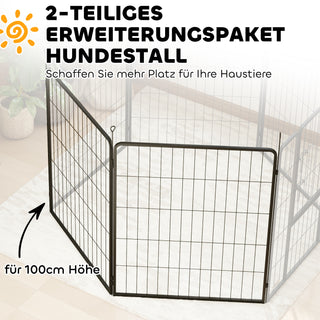 Sæt med 2 Forlængerpaneler til Hundehegn til Udendørs Indhegning, 80 x 100 cm Stålhvalpehegn, til Små til Store Hunde, Sort