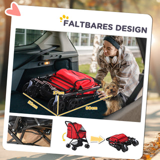 Hundeklapvogn Oxford Rød 76,5x52x95cm Små Hunde &amp; Katte