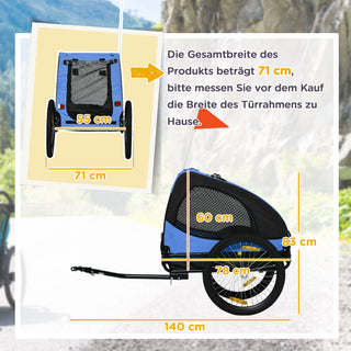 Hundetrailer, Sammenklappelig Cykeltrailer til Hunde, Hurtigudløser, Vandafvisende, Oxfordstof, Stål, 140 x 71 x 83 cm, Blå