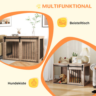 Hundebur som møbel, lasteevne 50 kg, hundebur til store hunde, hundebur med skydedør, brun