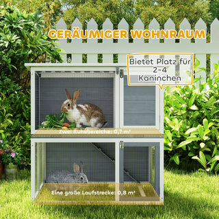 2-etagers trækaninbur med vejrbestandigt, hængslet tag, løbegård, rampe, 98x95x102,5 cm, grå