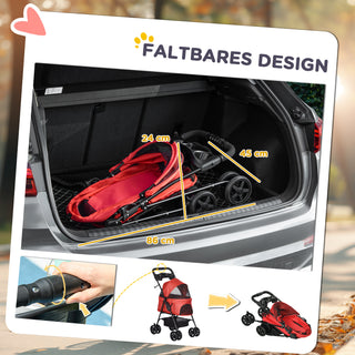 Hundeklapvogn Sammenklappelig Oxford Rød 67x45x96cm Små Hunde &amp; Katte