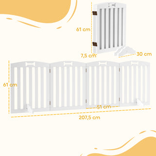 Hundegitter, 4-delt, 207,5 x 61 cm, Sammenklappelig Dørgitter med 2 Støttefødder, Fritstående Hundegitter, Trappegitter til Mellemstore Hunde, Til Entre, Trapper, Hvid