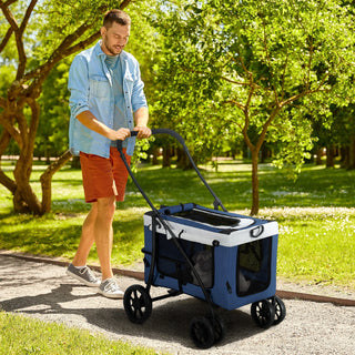 Hundevogn Kæledyrsvogn Kæledyrstransportør op til 10 kg Sammenklappelig Justerbar Bærestroppe Aftagelig Kurv 81 x 58 x 97,5 cm Sort + Blå + Hvid