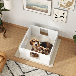 Hvalpekasse, hvalpegård med justerbar dør, skridsikre fodpuder, hvalpegård til mellemstore og store hunde, 100 x 96 x 48 cm, hvid