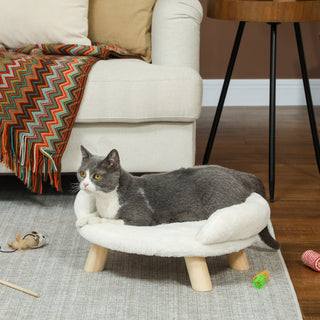 Hyggelig Kæledyrssofa Hævet Design Hundesofa Kattesofa Flannel Creme 47x40x20cm med Træben til Kæledyr