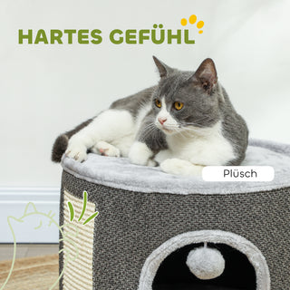 Kradsetønde til Katte, 30 cm høj kattetønde med hule, kradsetræ, sisal kattetårn, til katte op til 5 kg, mørkegrå