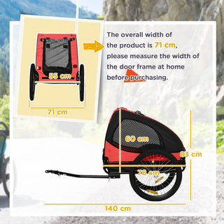 Hundetrailer, Sammenklappelig Hundecykeltrailer, Hundeklapvogn med Reflekser, Hurtigudløser, Hundecykeltrailer, Vandafvisende, Oxfordstof, Stål, Rød, 140 x 71 x 83 cm