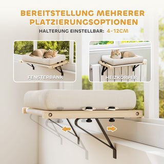 Kattehus med beslag til vindueskarme og radiatorer, hynde, træramme, hvid