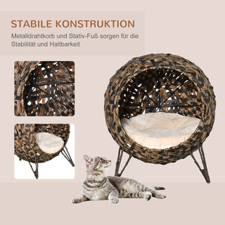 Rattan Katteseng Hynde Hævede Fødder Katte Soveplads Brun Ø52x58cm