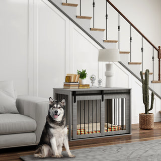 Hundebur til Hjemmet, 98 x 58 x 61 cm, Stort Hundebur, Hundebur med Skydedør, Grå
