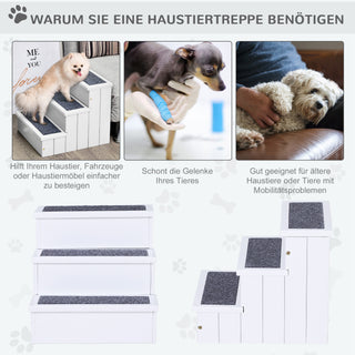 Hundetrappe 3 trin Kattetrappe Kæledyrstrappe Hundetrappe til hunde og katte Kæledyrstrappe Indgangshjælp med tæppe Opbevaringsplads til sovesofa Grantræ Hvid 40,5 x 44,5 x 38 cm