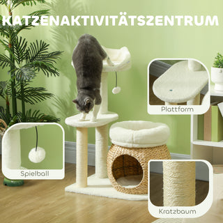 Kradsetræ 79 cm Kradsetræ med Kattehule, Seng, Legebolde, Kradsetræ til Katte med Sisal Kradsetræer, til Katte op til 5 kg, Cremehvid