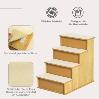 Kæledyrstrappe, til hunde/katte, 4-trins, kort plys, op til 30 kg, 40 x 59 x 54,2 cm, naturlig