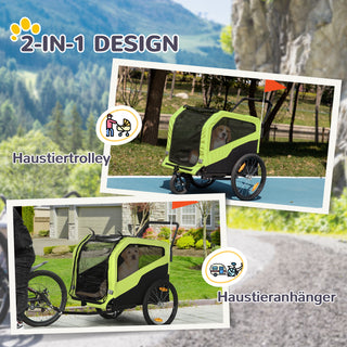 2-i-1 hundetrailer, cykeltrailer til hunde, klapvogn med reflekser, hundevogn maks. 30 kg, cykeltrailer til store hunde, Oxfordstof, grøn
