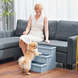 Kæledyrstrappe med 3 trin og tæppe, opbevaringsplads, grå, 40,5 x 44,5 x 38 cm til små hunde og katte