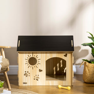 Hundebur i Træ til Små Dyr med Ventilationshuller, 69 x 50 x 58,5 cm, Hundehus med Tag, Indendørs MDF Eg Sort
