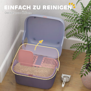 Kattebakke med Låg, Kattebakke med Si, Skovl, Lukket Kattetoilethus til Små Katte Under 3,5 kg, Indendørs, Plastik, Lilla