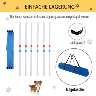 Slalomstave til Hunde, Agility Træningssæt til Kæledyr med 600D Polyester Taske, Hvid Blå, 305 x 60 x 94 cm til Hundesport