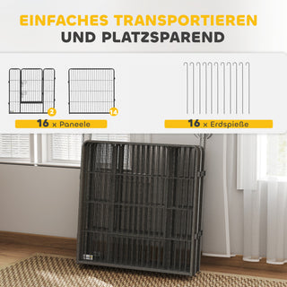 Hvalpegård, 16-delt foldbar hvalpegård med dør til små og mellemstore hunde, 3,2 x 3,2 x 0,8 m, grå