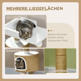 Kradsetræ 79 cm Lille Kradsetræ med Kattehule og Hvileområde til Katte op til 8 kg Lavet af Jute i Brun/Hvid