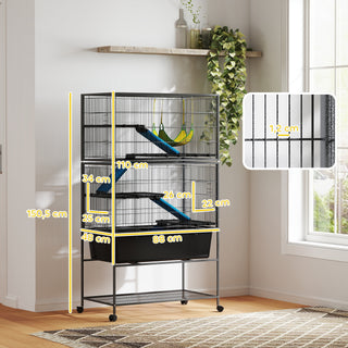 Bur til små dyr, gnaverbur, ilderbur med udtrækkelig bakke, musebur med ramper, hængekøje, hjul, hylde, bur med tilbehør til egern, dværghamstere, chinchillaer, mørkegrå