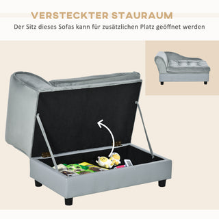 Hundeseng Sofa 76x45x41,5cm med Opbevaring og Høj Ryglæn, Belastningskapacitet op til 15 kg, Plys og Naturtræ, Lyseblå til Små Hunde