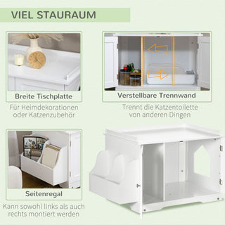Kattebakke med justerbar rumdeler og magnetiske døre, hvid 86x48x52cm til stilfuld kattepleje