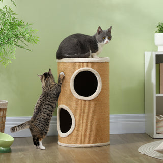 Kradsetønde til Katte, 60 cm høj kattetønde med 2 huler, Kradsetræ, Sisal kattetårn, til katte op til 5 kg, Brun