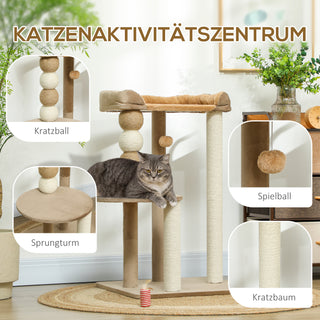 Kradsetræ 86 cm med hoppeplatform, seng, legebold, kradsetræ til katte med jute kradsetræer, til katte op til 7 kg, kaffe