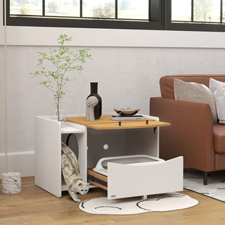 Kattebakkeskab, kattebakkeskab med udtræksskab, kattebakkemåtte, indendørs kattehus, 78 x 50 x 51 cm, eg