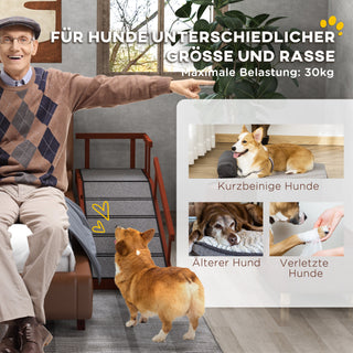 Hunderampe med aftagelige rækværk, skridsikker bagagerumsrampe, indgangshjælp til hunde til kæledyr op til 30 kg, 125 x 40 x 56 cm, grå