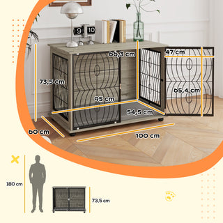 Hundebur til Hjemmet, Hundehus, Indendørs Kæledyrsbur med Hynde, Hundehus med Vindue, Hundebur til Store Hunde, Grå, 100 x 60 x 73,5 cm