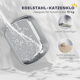 Kattebakke i rustfrit stål, højsidet, bakke, inklusive ske, til store katte, 53x42x27cm, trækulsgrå