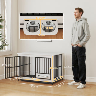 Stor Hundebur, Nem Adgang, Låsbar, Roterende Skålholder, Til Små og Store Hunde, Hvid