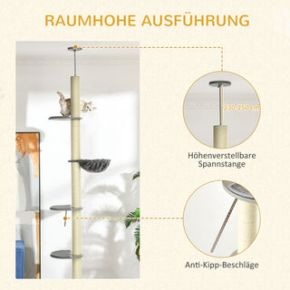 Lofthøjt Kradsetræ, Højdejusterbart med Kradsetræer, Siddepinde og Hængekøje, Grå og Cremehvid til Kattelskere