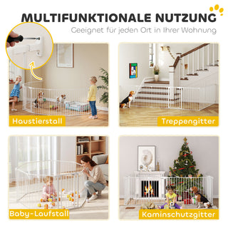 Kæledyrshegn, 8-panels barriere med dør, foldbar, til små og mellemstore hunde, plastik, kulstofstål, hvid