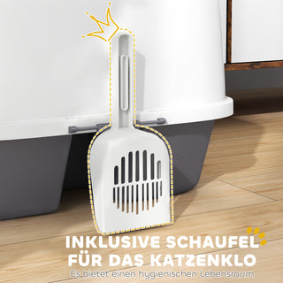 Kattebakke med Låg, Kattebakke med Si, Skovl, Lukket Kattetoilethus til Små Katte Under 3,5 kg, Indendørs, Plastik, Cremehvid