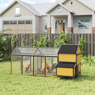 Træhønsehus, Hønsehus med Redekasse, Dobbelt Kravlegård med Bakke, Indhegning med Rampe, Hønsehus til Høns, 247 x 125 x 113,5 cm, Gul