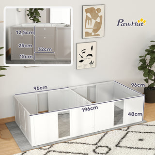 Hvalpekasse, hvalpegård med skridsikre gulvbeskyttere, justerbar dør, hvalpegård i træ, til små til mellemstore hunde, 196 x 96 x 48 cm, hvid